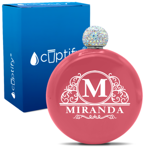 Personalized Elaborate Circle 5oz Rhinestone Flask