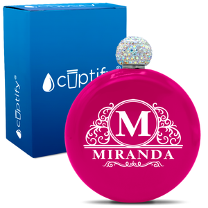 Personalized Elaborate Circle 5oz Rhinestone Flask