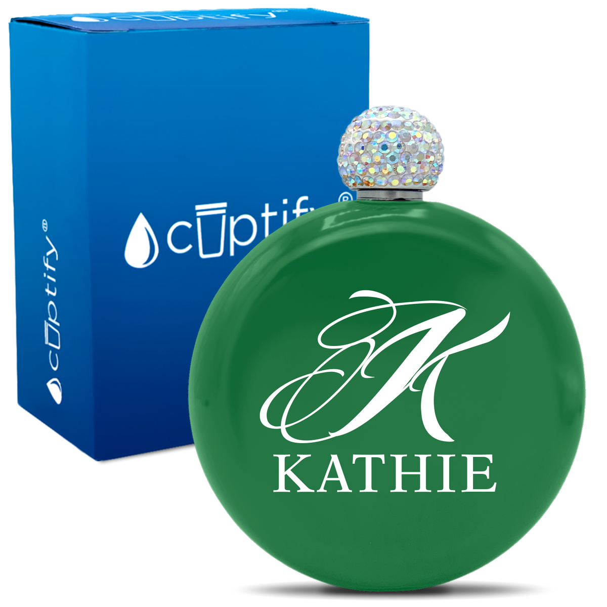 Personalized Script Initial and Name 5oz Rhinestone Flask