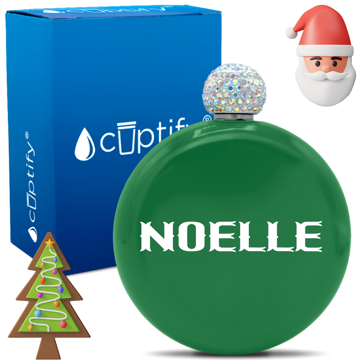 Personalized Claus Christmas Font 5oz Rhinestone Flask