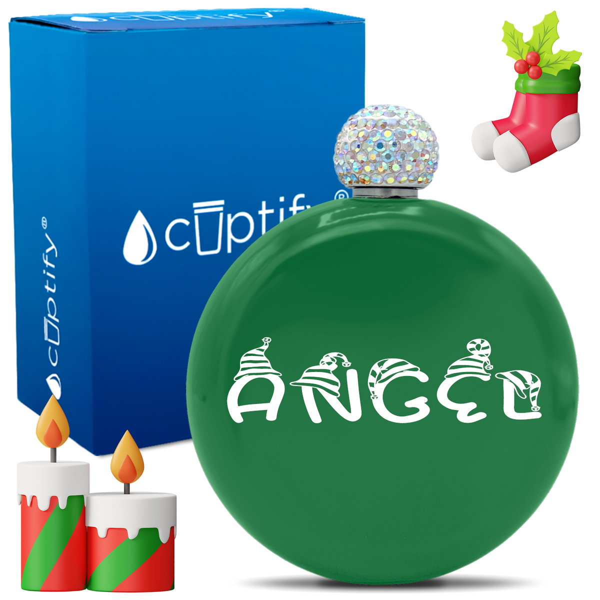 Personalized Elfen Christmas Font 5oz Rhinestone Flask