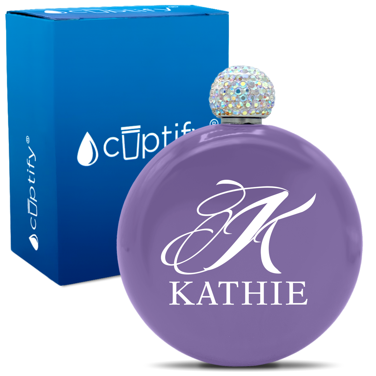 Personalized Script Initial and Name 5oz Rhinestone Flask