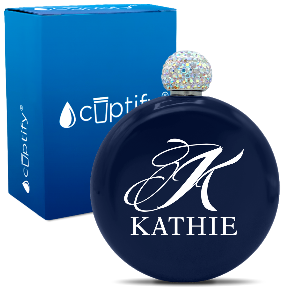 Personalized Script Initial and Name 5oz Rhinestone Flask