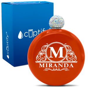 Personalized Elaborate Circle 5oz Rhinestone Flask