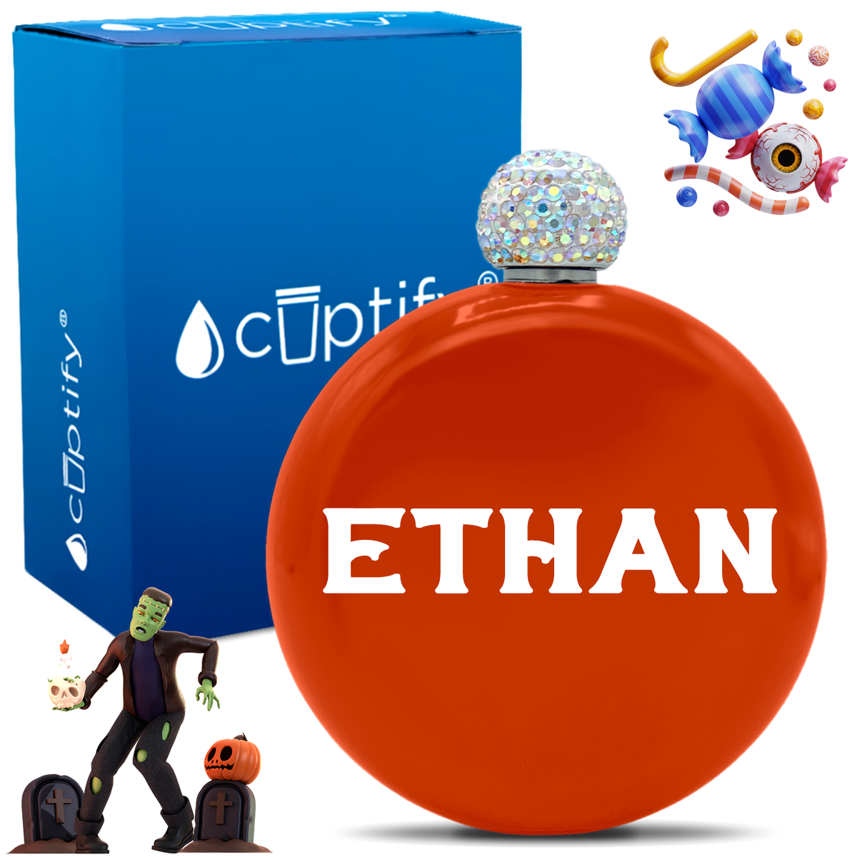 Personalized Grim Halloween Font 5oz Rhinestone Flask