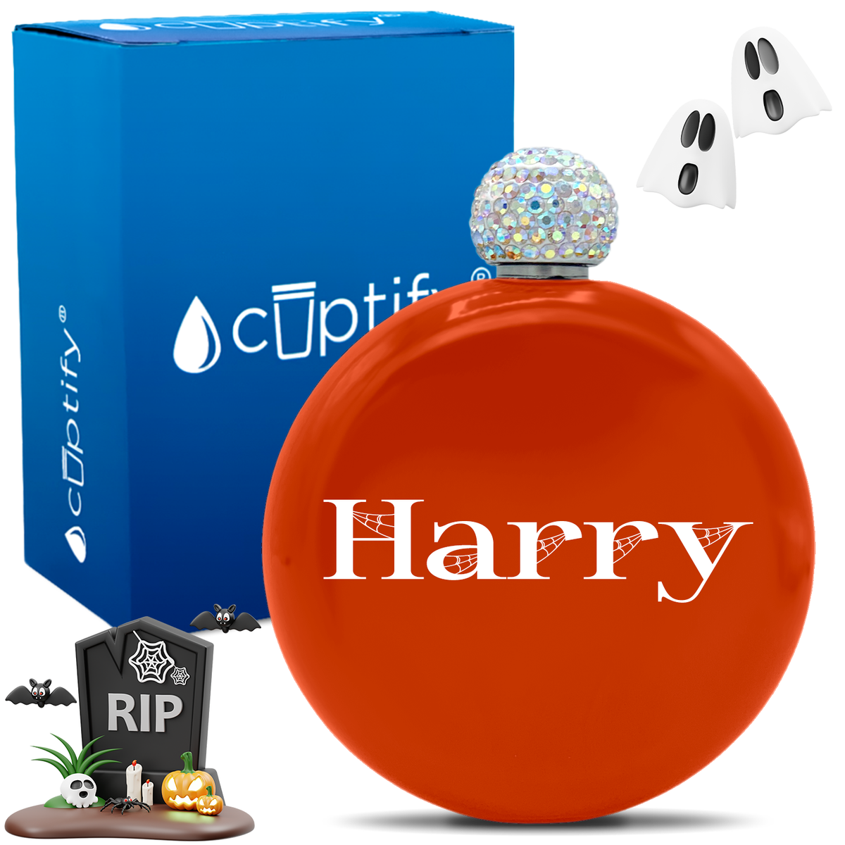 Personalized Wicked Halloween Font 5oz Rhinestone Flask