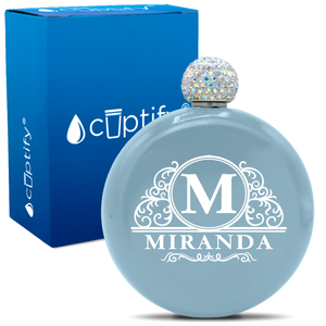 Personalized Elaborate Circle 5oz Rhinestone Flask