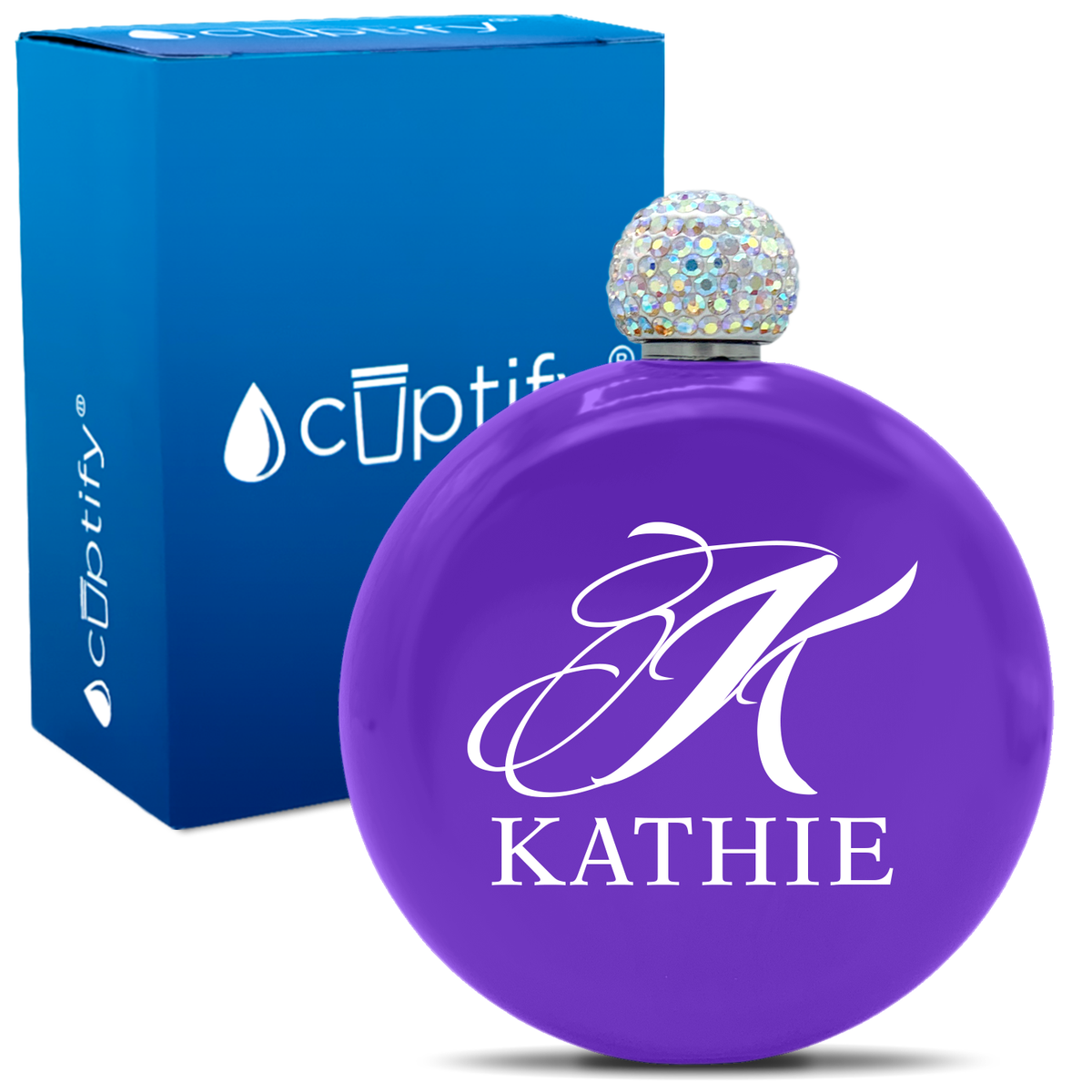 Personalized Script Initial and Name 5oz Rhinestone Flask