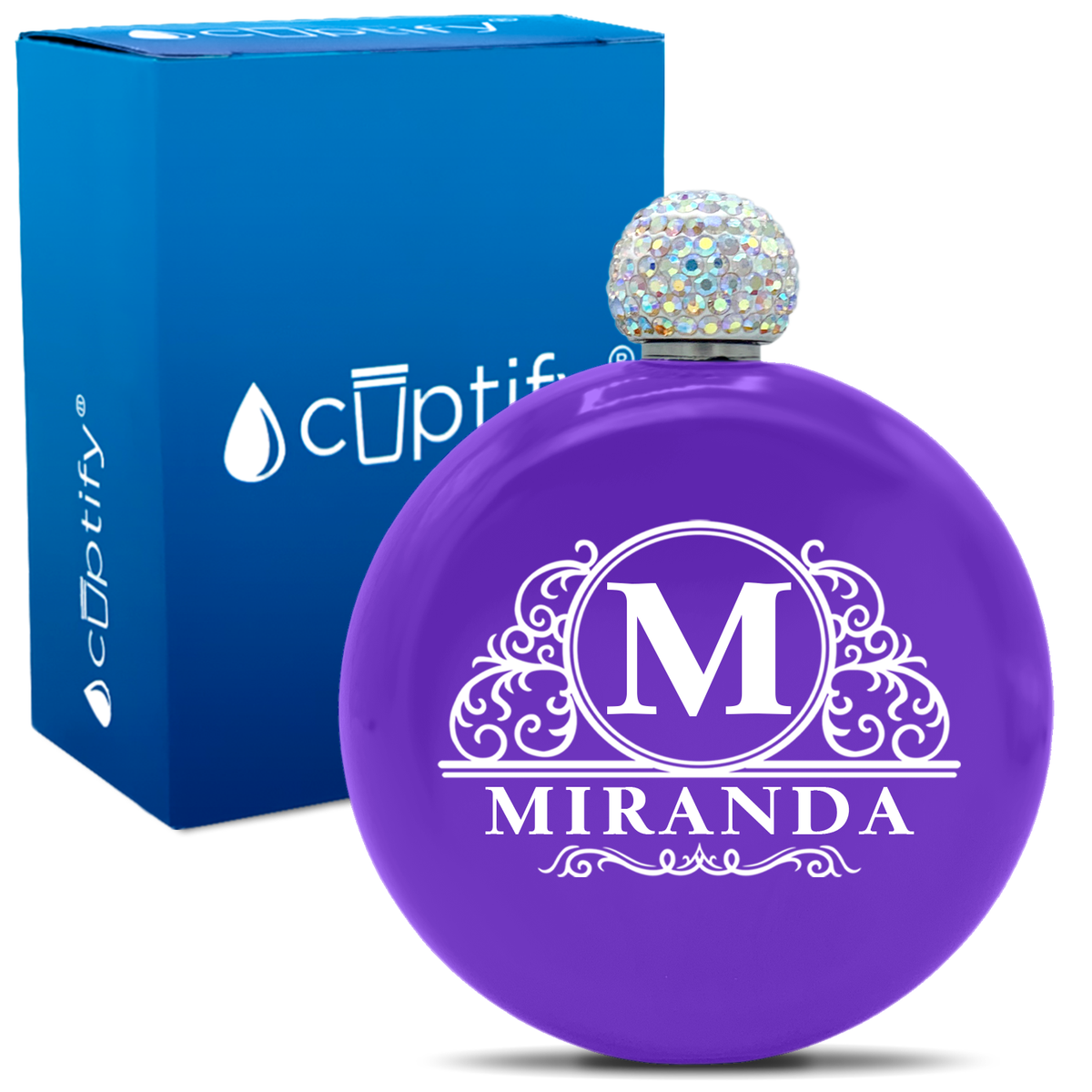 Personalized Elaborate Circle 5oz Rhinestone Flask