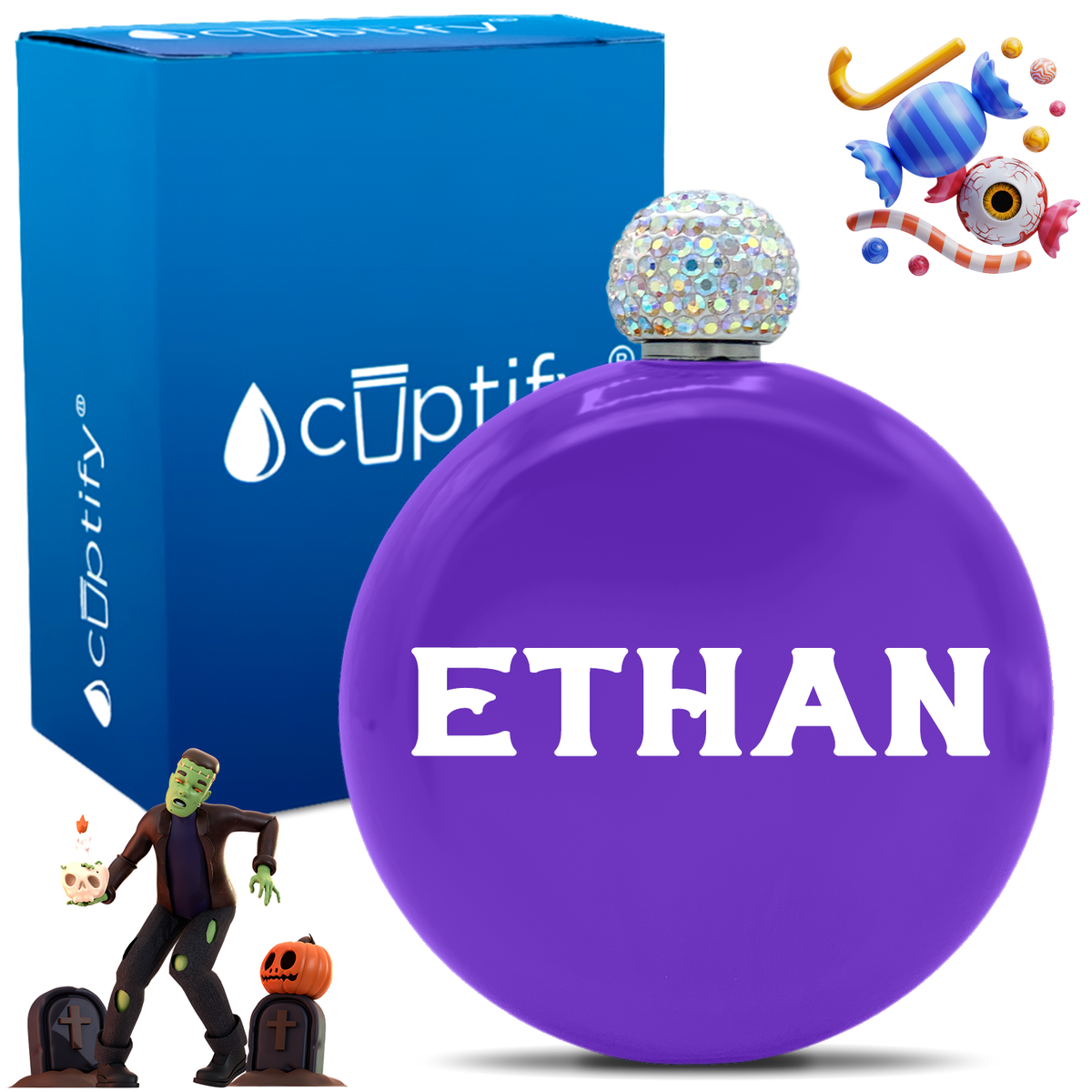 Personalized Grim Halloween Font 5oz Rhinestone Flask