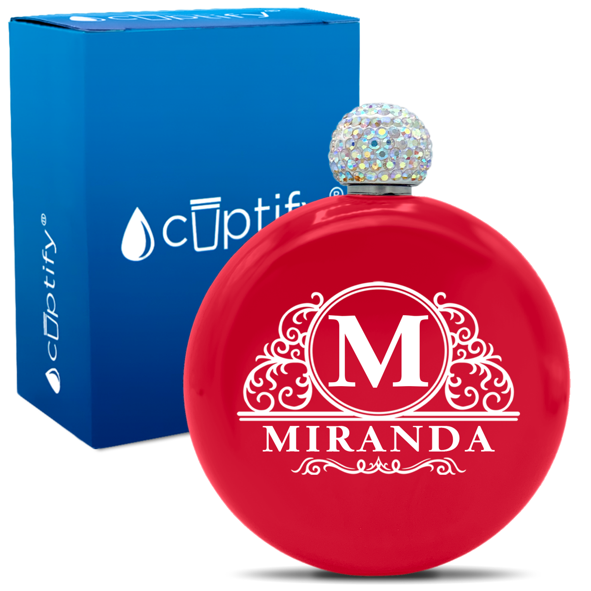 Personalized Elaborate Circle 5oz Rhinestone Flask