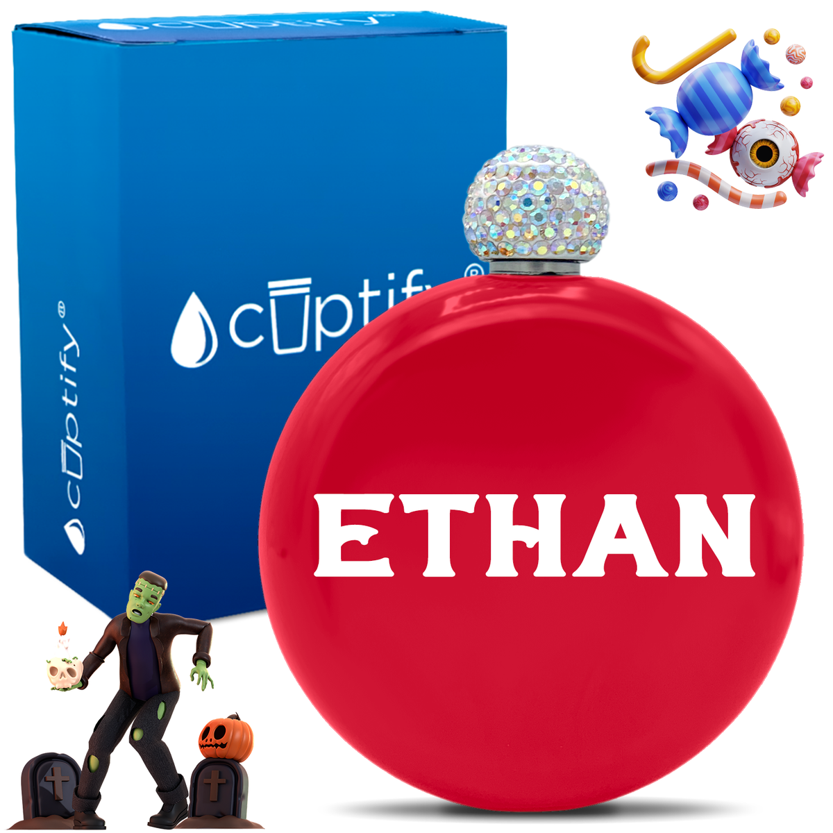 Personalized Grim Halloween Font 5oz Rhinestone Flask