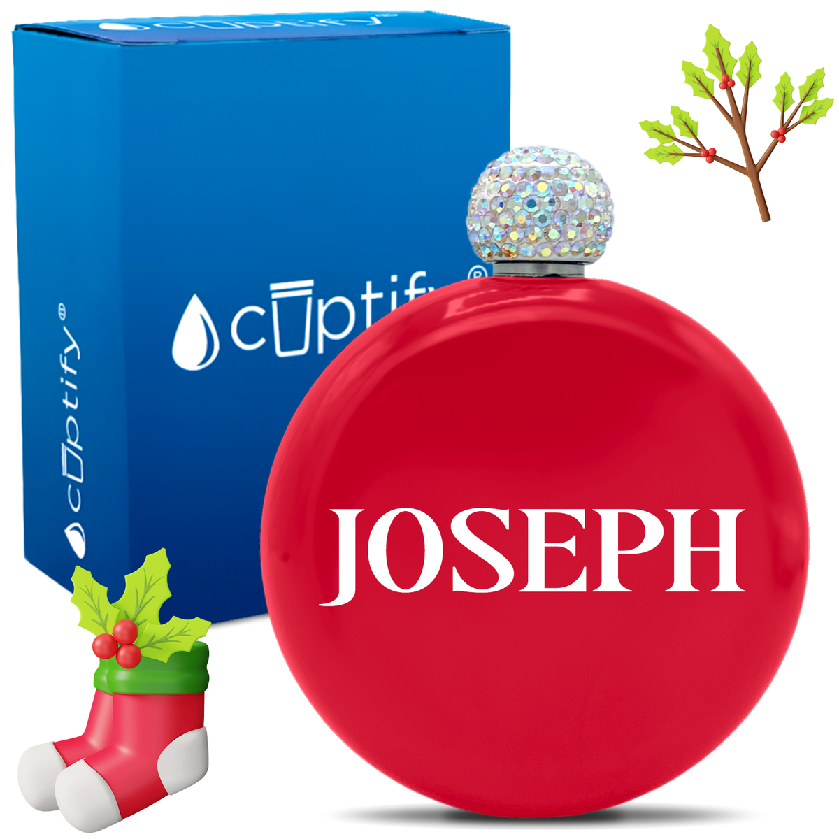 Personalized Merry Christmas Font 5oz Rhinestone Flask