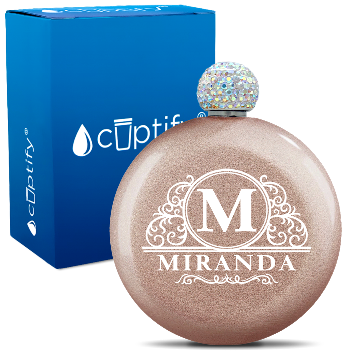 Personalized Elaborate Circle 5oz Rhinestone Flask