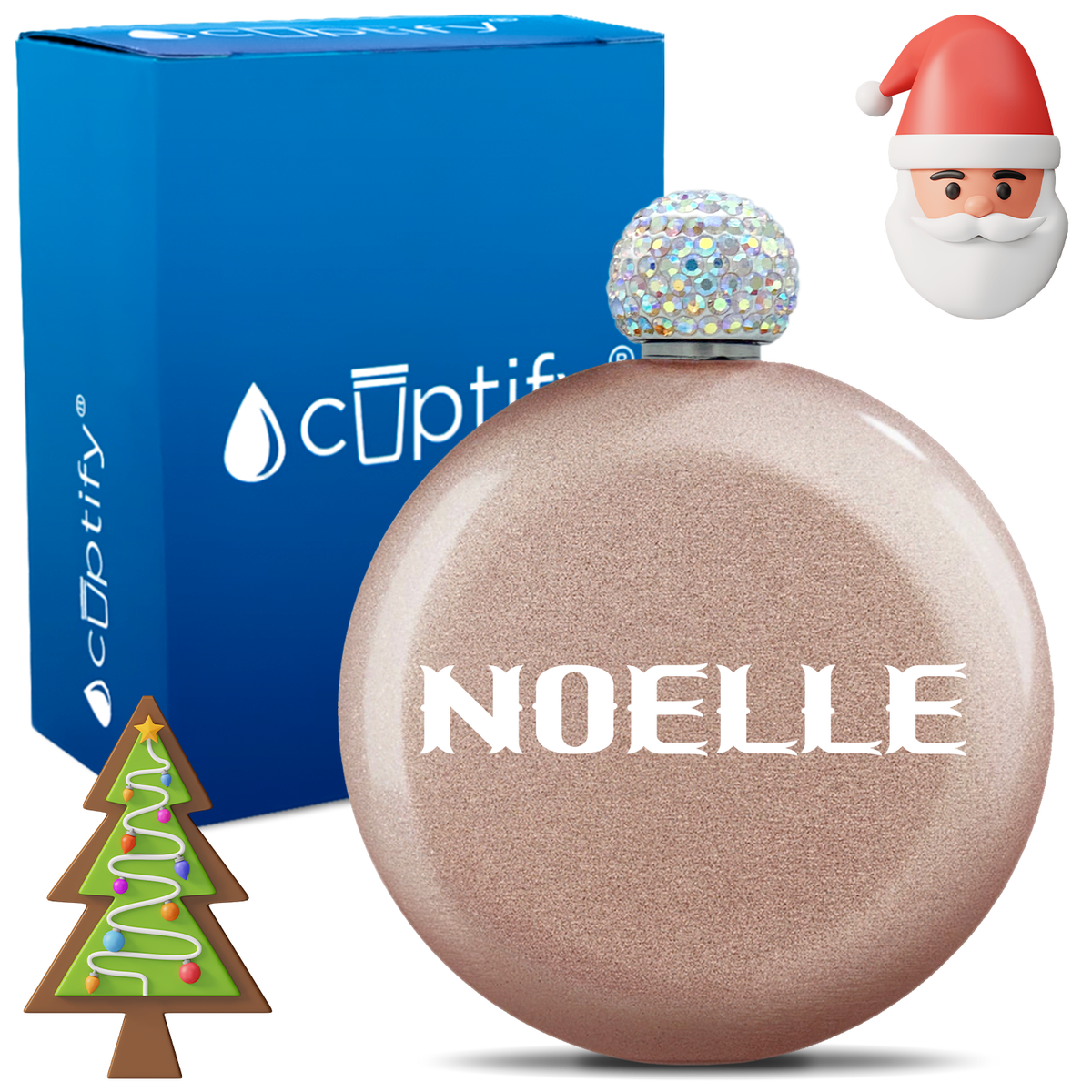 Personalized Claus Christmas Font 5oz Rhinestone Flask