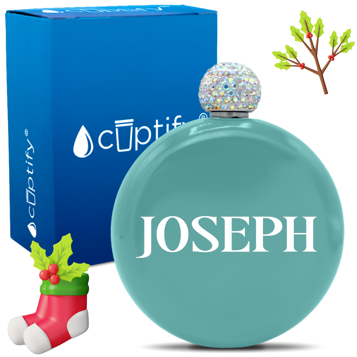 Personalized Merry Christmas Font 5oz Rhinestone Flask