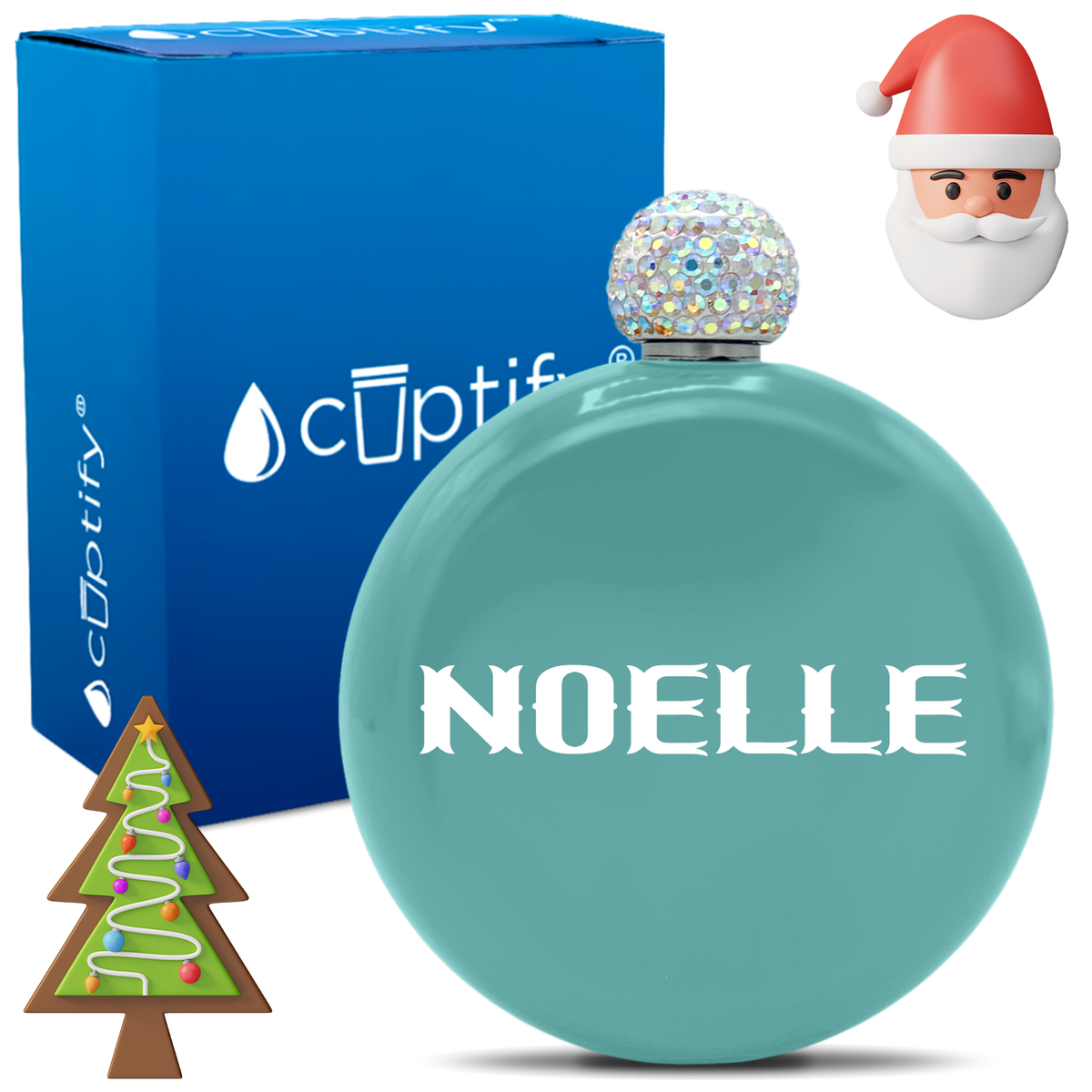 Personalized Claus Christmas Font 5oz Rhinestone Flask