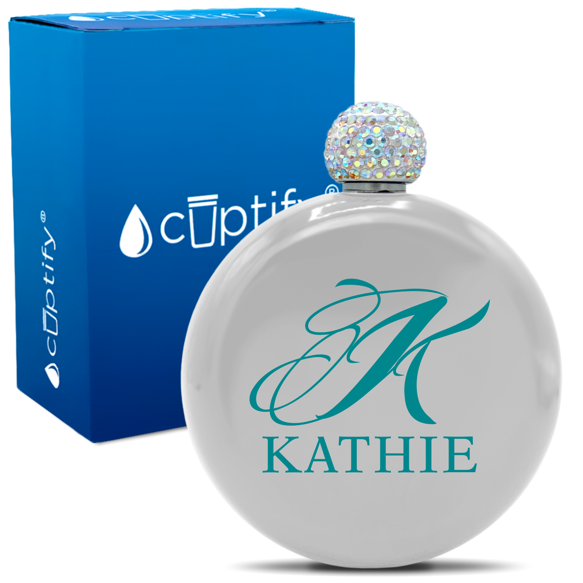 Personalized Script Initial and Name 5oz Rhinestone Flask