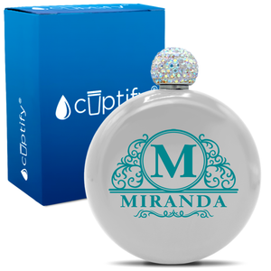 Personalized Elaborate Circle 5oz Rhinestone Flask