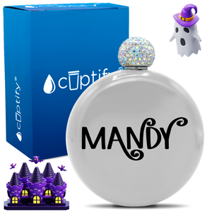 Personalized Curly Spooky Halloween Font 5oz Rhinestone Flask