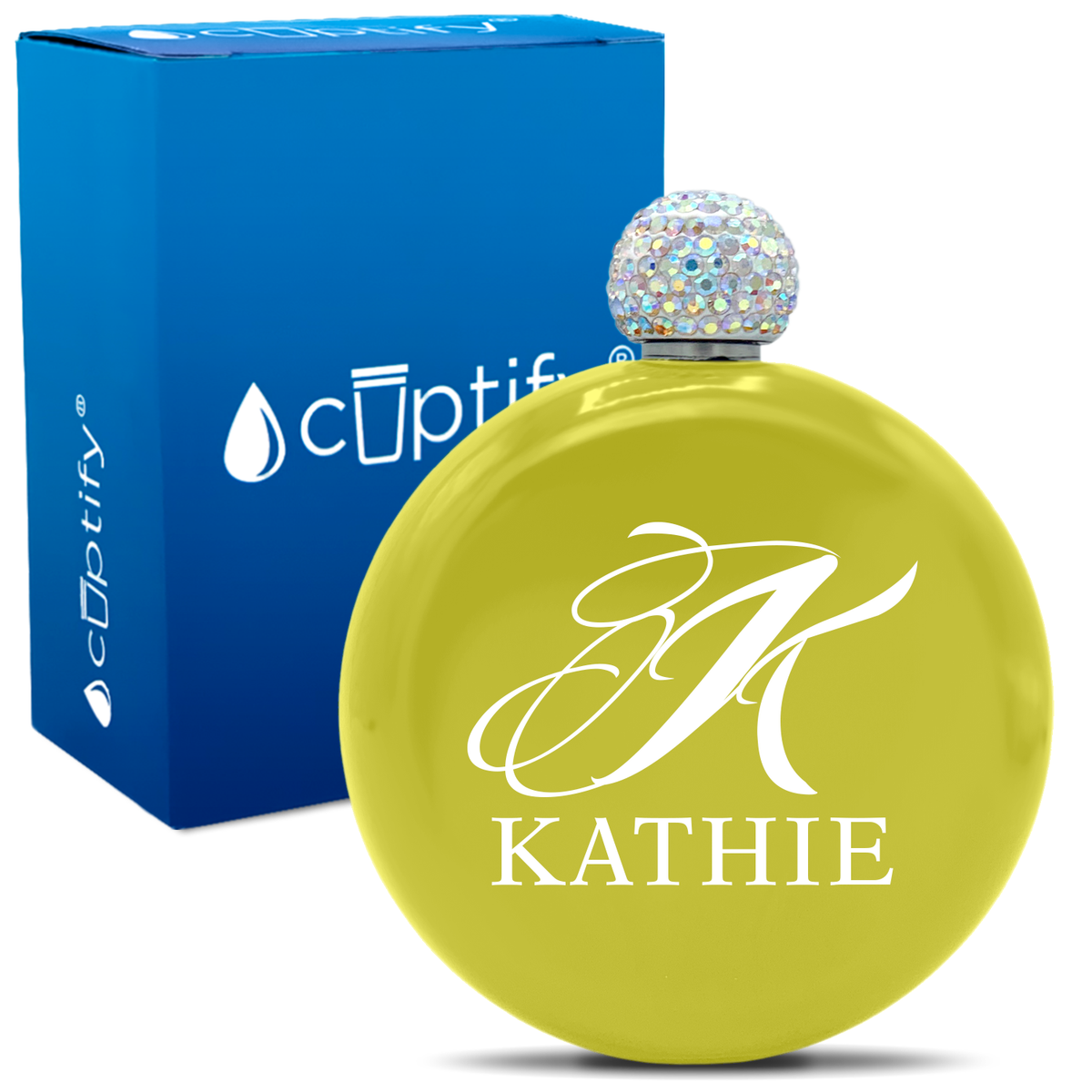 Personalized Script Initial and Name 5oz Rhinestone Flask