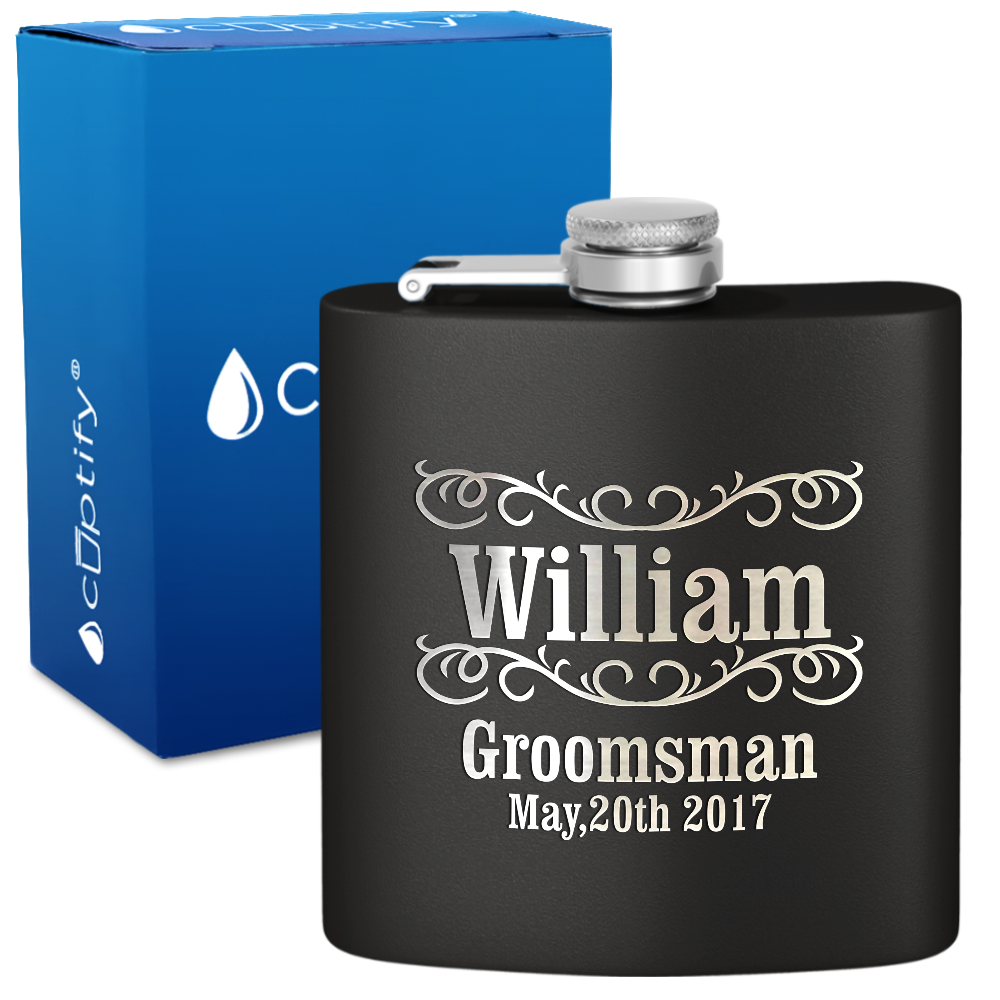 Personalized Classic Groomsmen 6 oz Stainless Steel Hip Flask