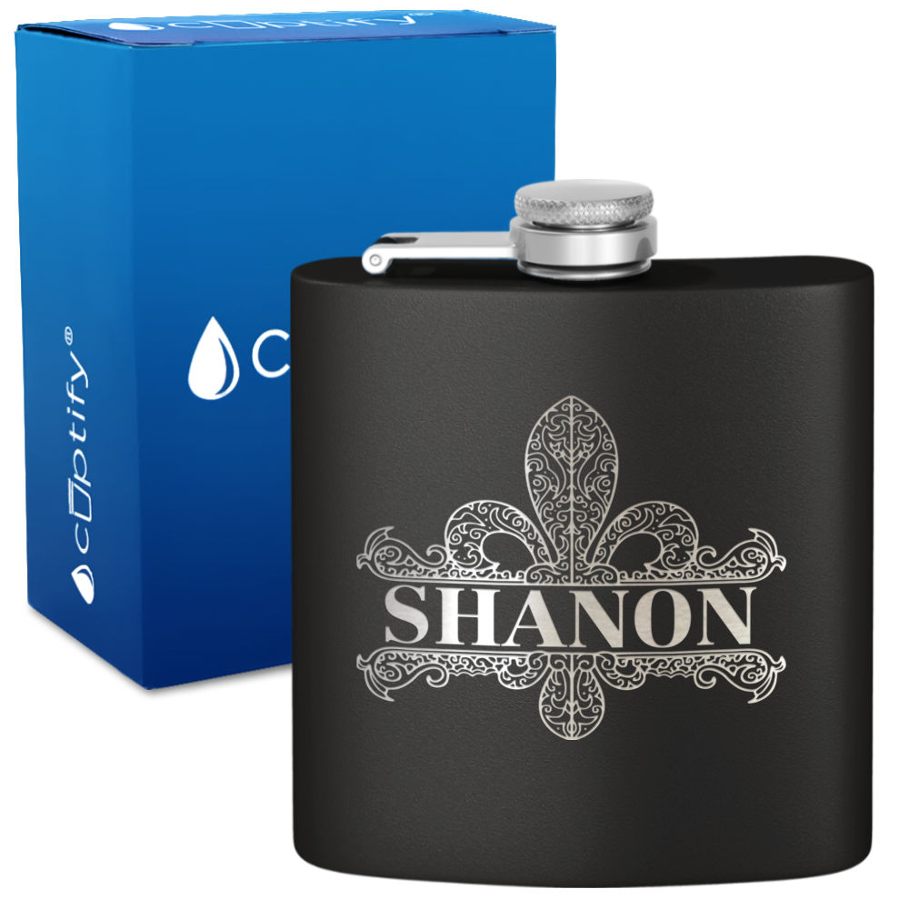 Personalized Fleur de Lis 6oz Hip Flask