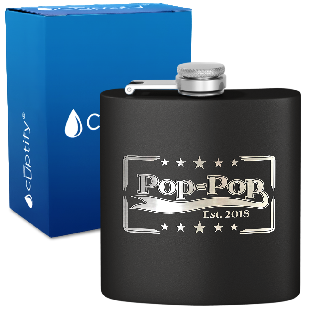 Pop-Pop Est 6 oz Stainless Steel Hip Flask