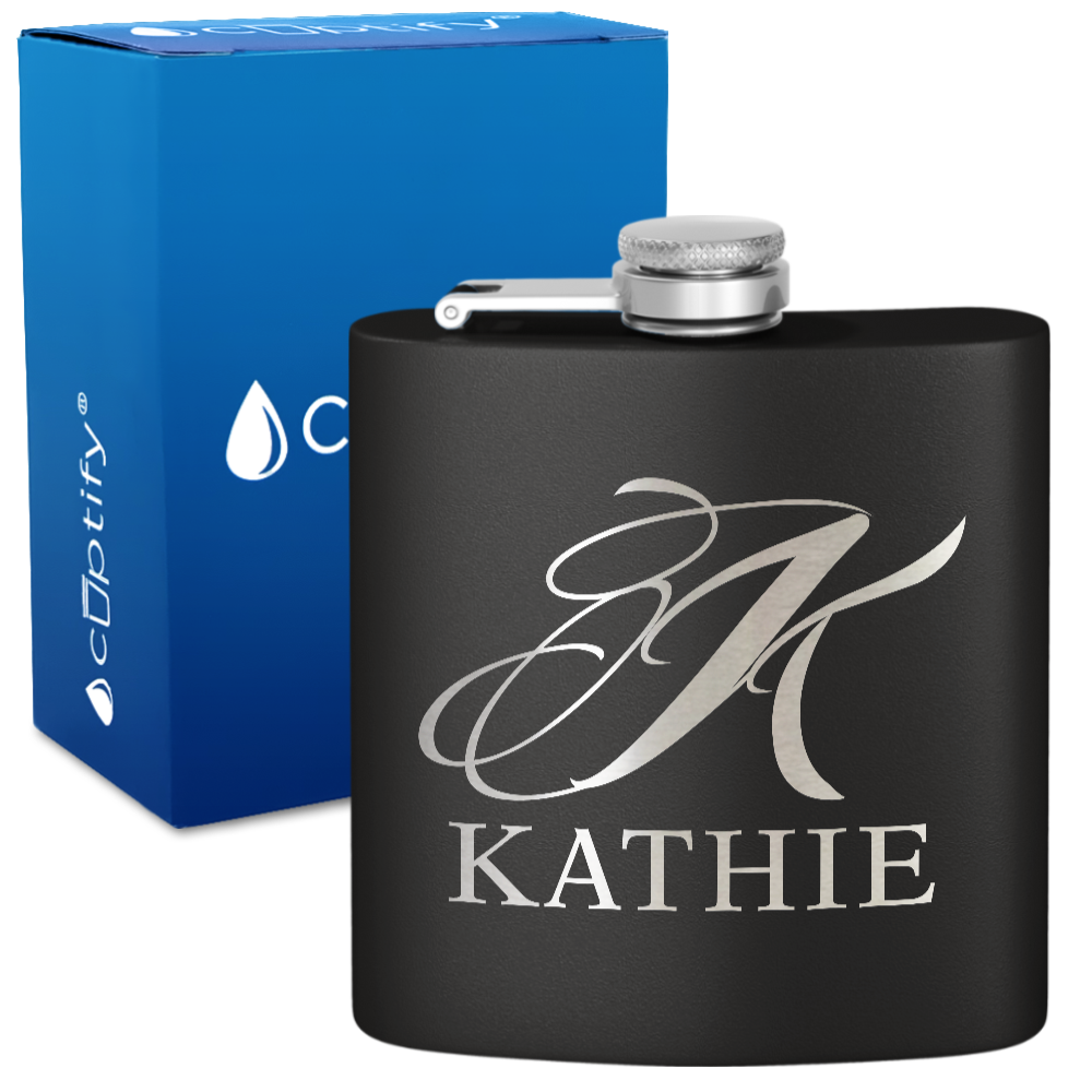 Personalized Script Initial and Name 6oz Hip Flask