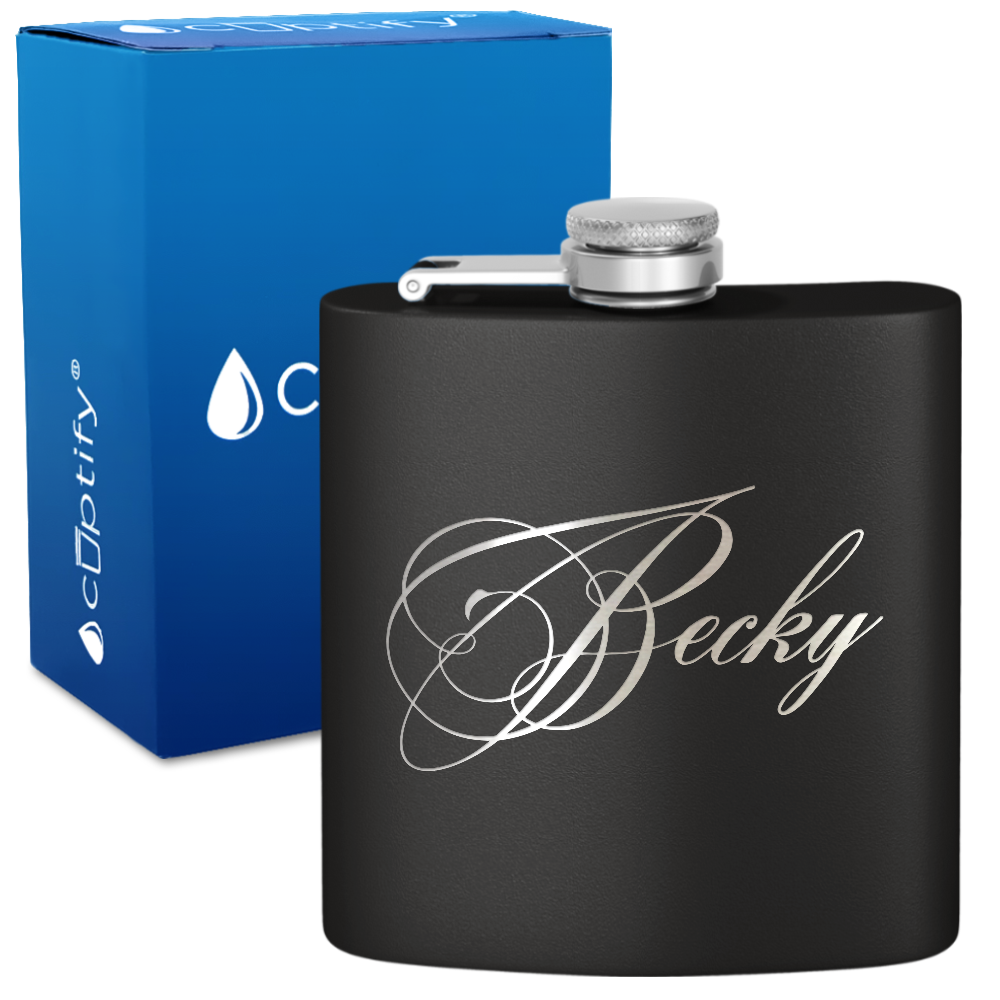 Personalized Decorative Script 6oz Hip Flask