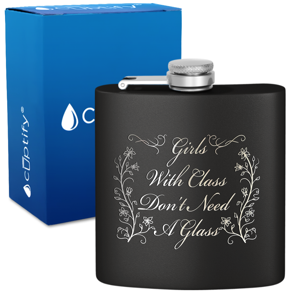Girls with Class Flowers 6 oz Stainless Steel Hip Flask