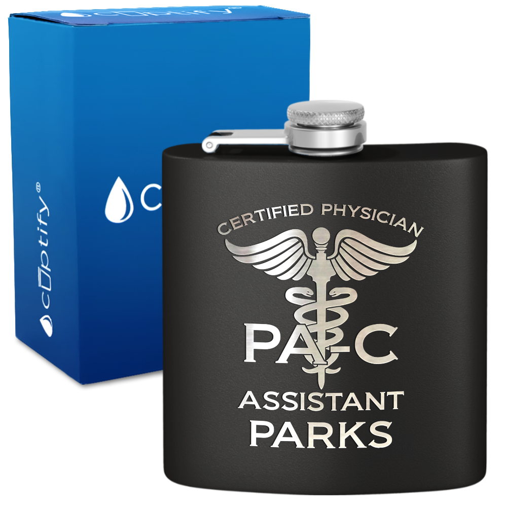 Personalized PA-C Certified Physician Assistant 6oz Stainless Steel Hip Flask