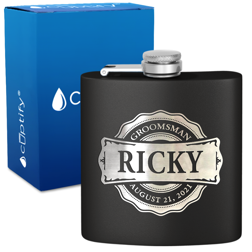 Personalized Groomsman Circle 6 oz Stainless Steel Hip Flask