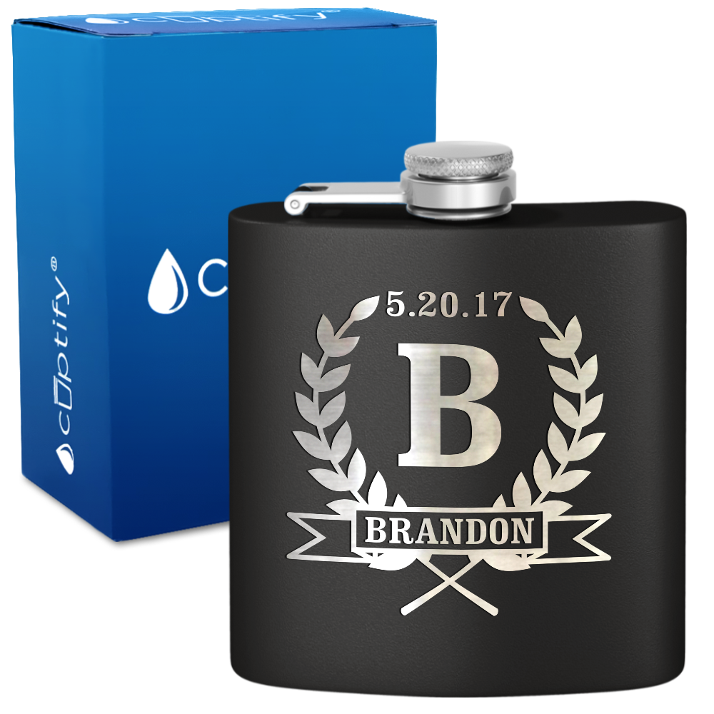 Personalized Groomsman Laurels 6 oz Stainless Steel Hip Flask