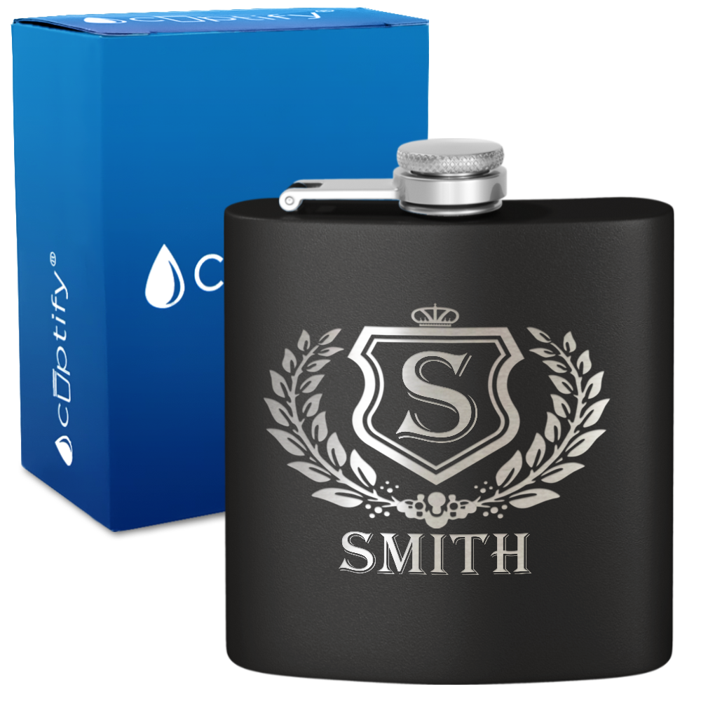 Personalized Monogram Initial Badge 6oz Hip Flask