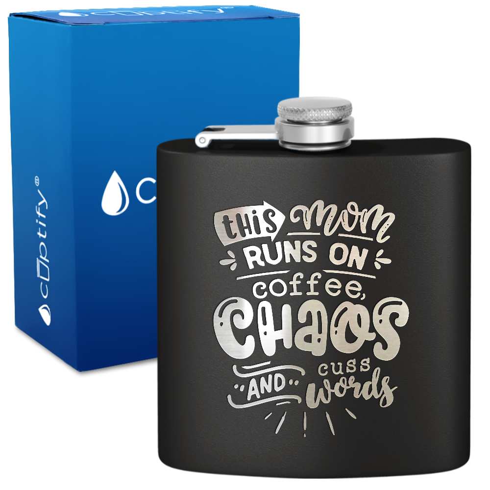 This Mom Runs On Coffee 6 oz Stainless Steel Hip Flask