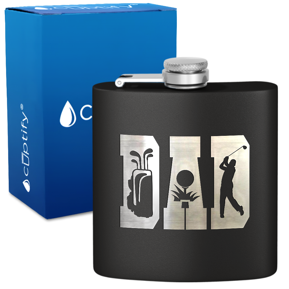 Golf Dad Silhouette 6oz Stainless Steel Hip Flask