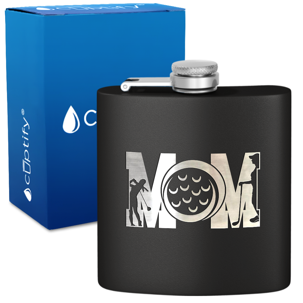 Golf Mom Silhouette 6oz Stainless Steel Hip Flask