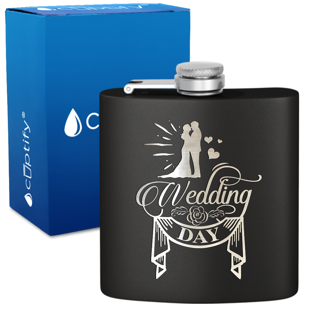 Wedding Day 6 oz Stainless Steel Hip Flask