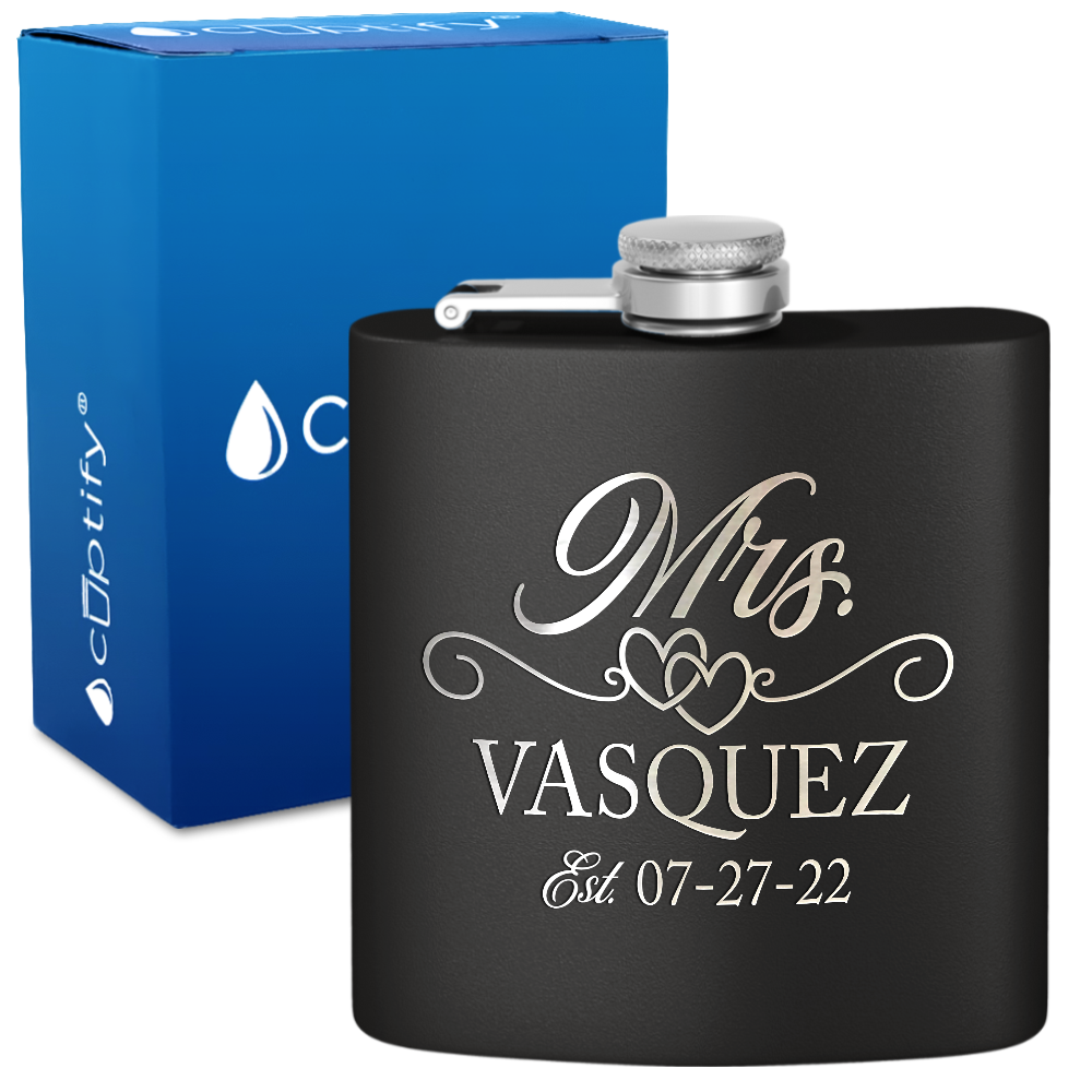 Personalized Mrs. with date 6oz Stainless Steel Hip Flask