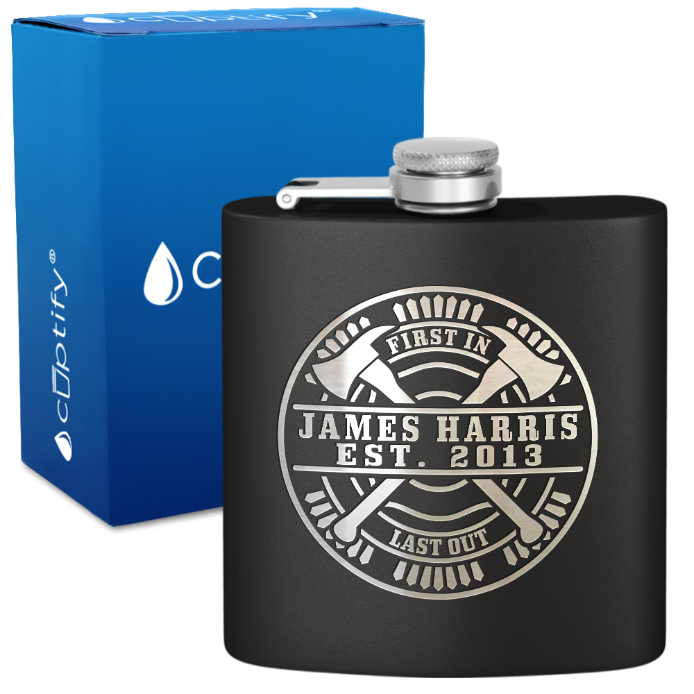 Personalized Firefighter Name and Established Year 6oz Stainless Steel Hip Flask