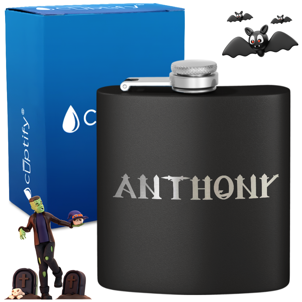 Personalized Creepy Halloween Font 6oz Hip Flask