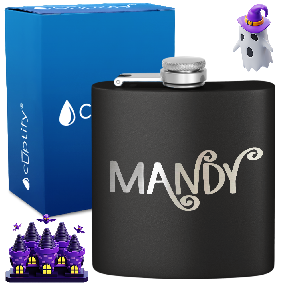 Personalized Curly Spooky Halloween Font 6oz Hip Flask