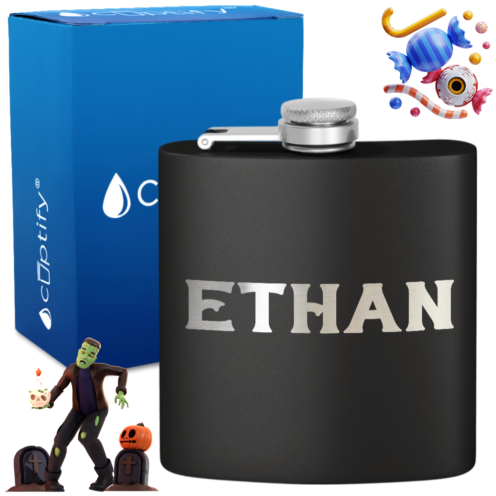 Personalized Grim Halloween Font 6oz Hip Flask