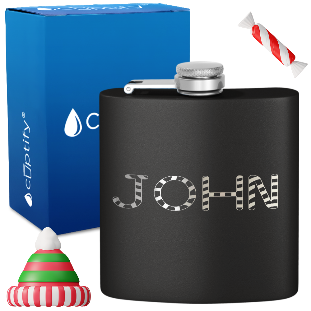 Personalized Candy Canes Christmas Font 6oz Hip Flask