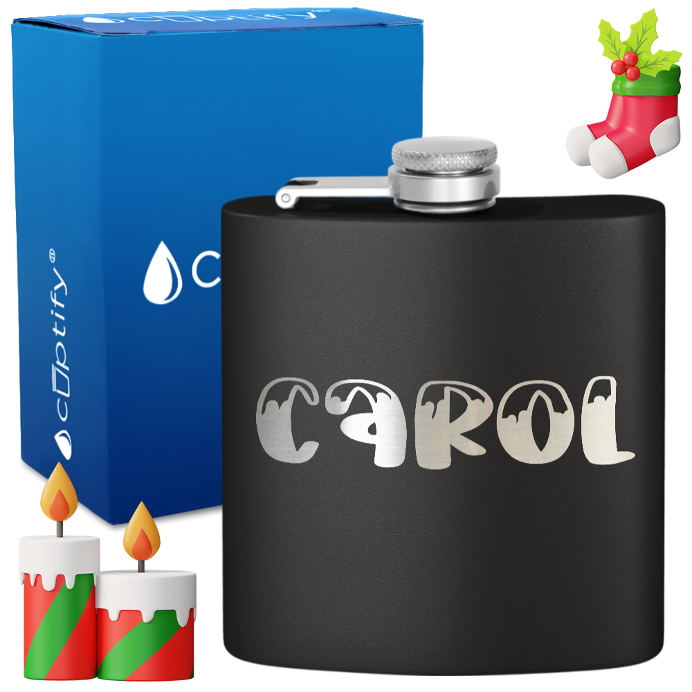 Personalized Frosty Christmas Font 6oz Hip Flask