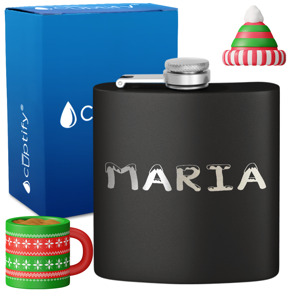 Personalized Snowy Christmas Font 6oz Hip Flask