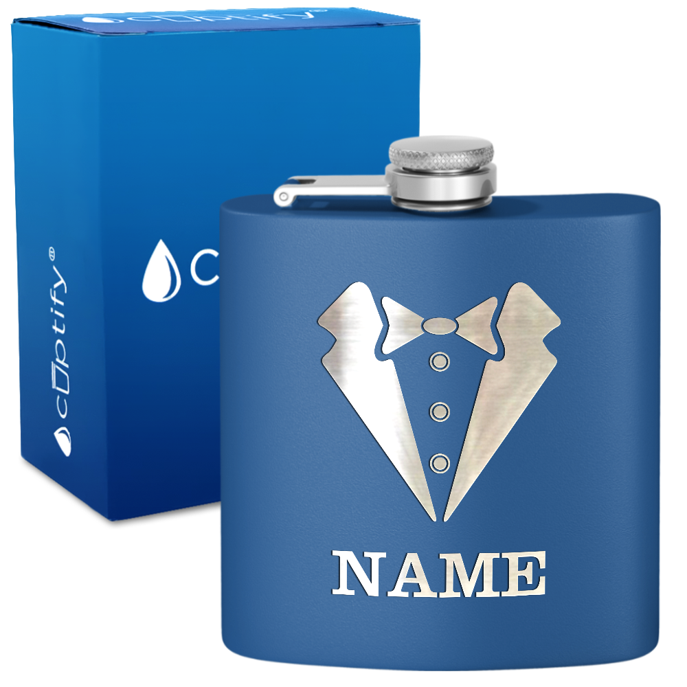 Personalized Suit Bow Tie Groomsmen 6 oz Stainless Steel Hip Flask