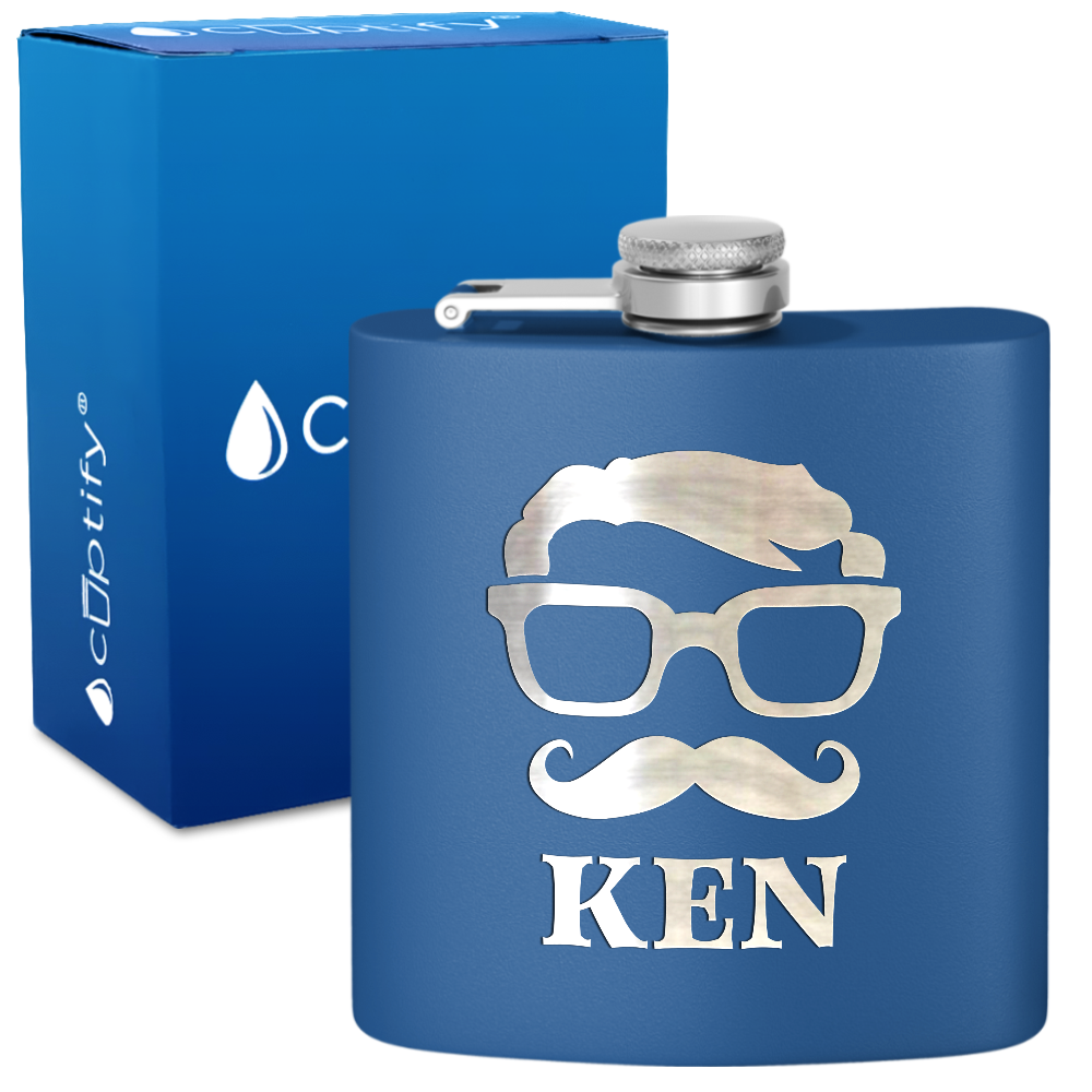 Personalized Glasses Mustache Groomsmen 6 oz Stainless Steel Hip Flask