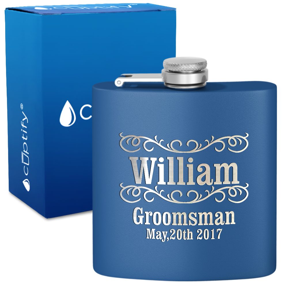 Personalized Classic Groomsmen 6 oz Stainless Steel Hip Flask